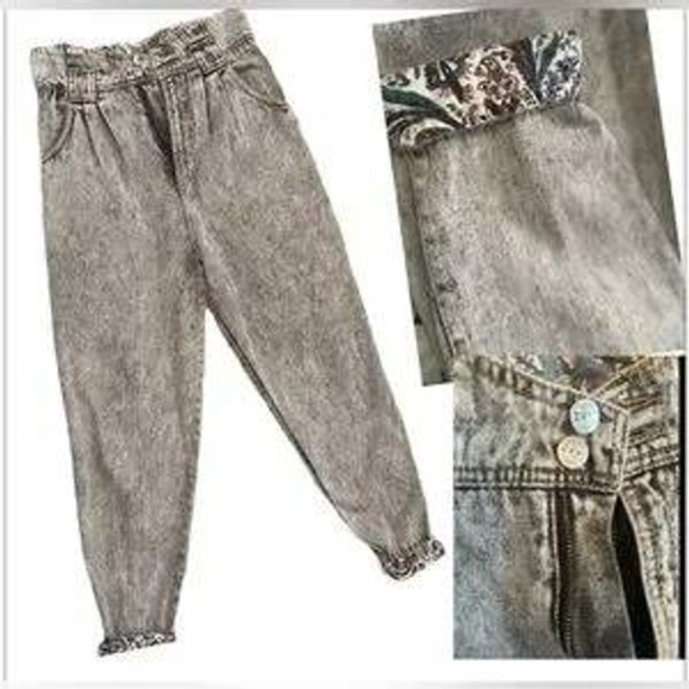 Vintage Acid Wash High Waisted Pleated Denim Jeans Women's 13/14 Retro Style